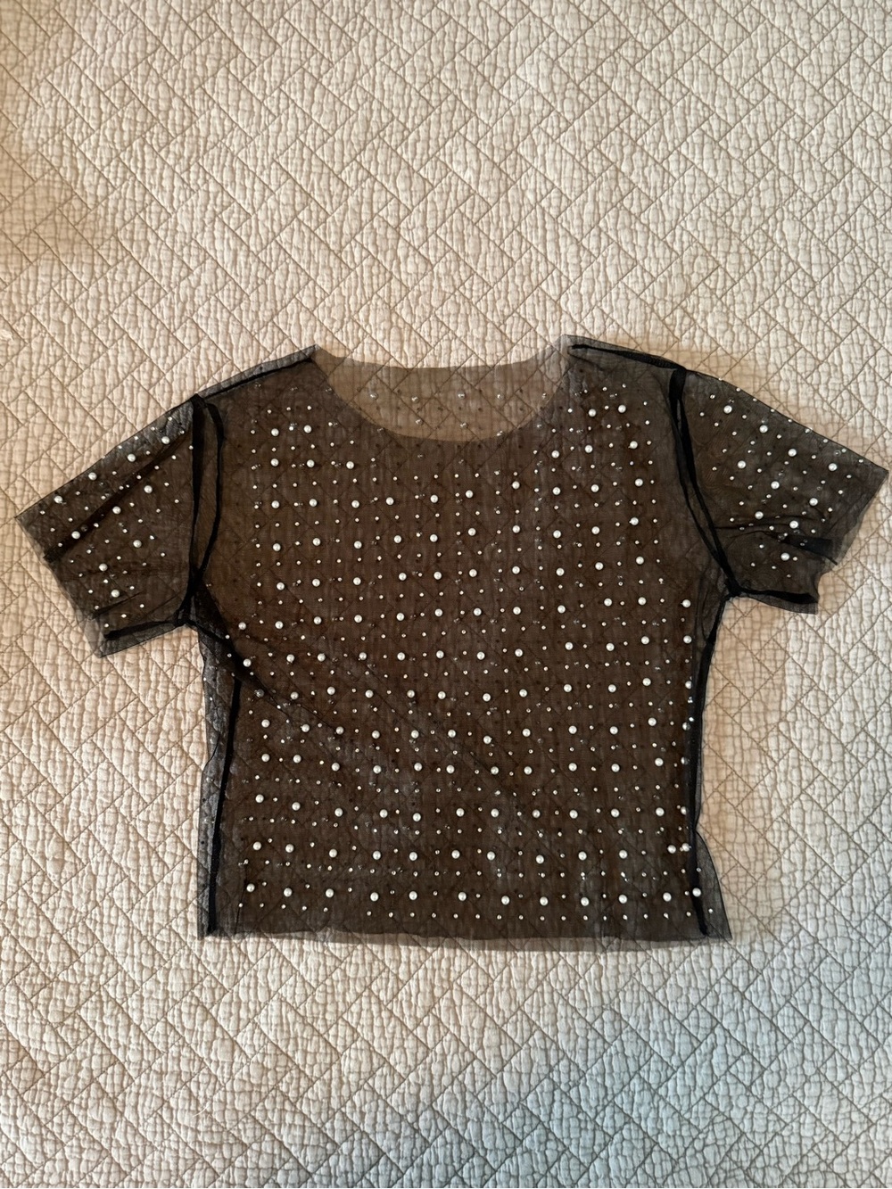 Sheer Black Sequin Mesh Short Sleeve Top